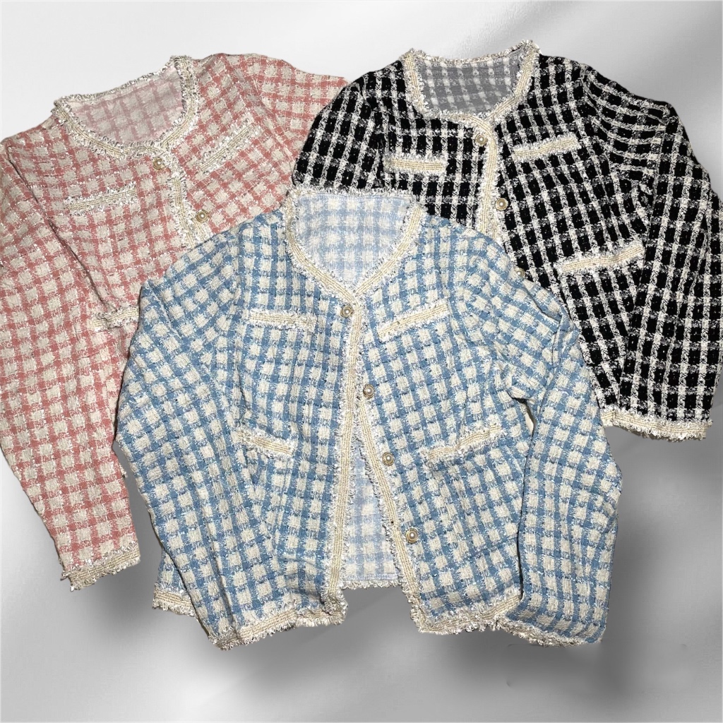 Blazer Wanita Korean Style Tweed Import | Cardigan Tweed | Baju Korea wanita | Jaket Wanita Import C