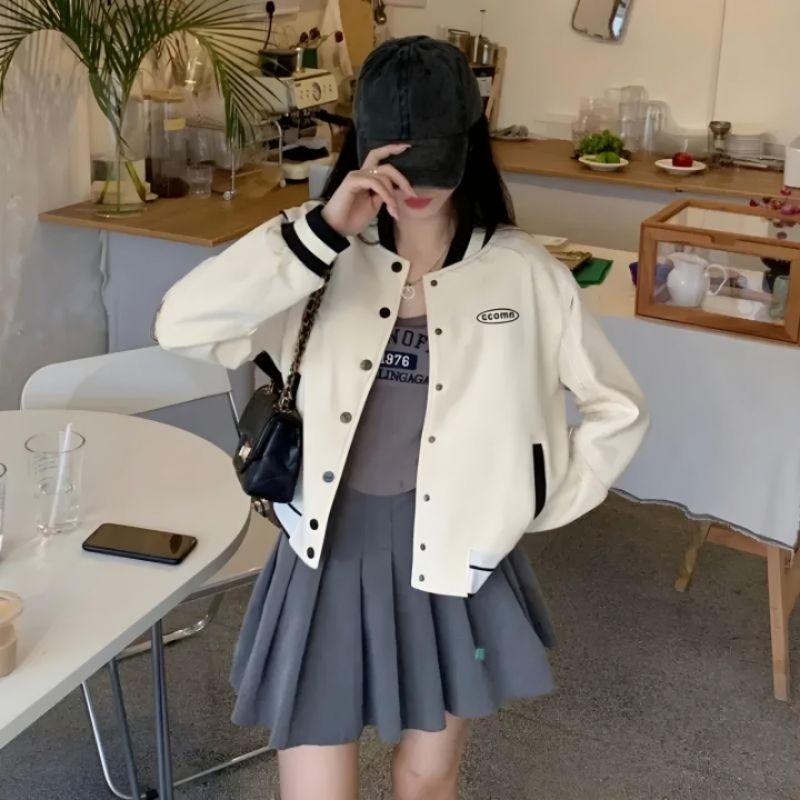 Jaketin Aja - Varsity CROP Big Size ( S - 6XL ) Crop Top Jaket CHOCO BORDIR EMBROIDERY SIMPLE Croppe