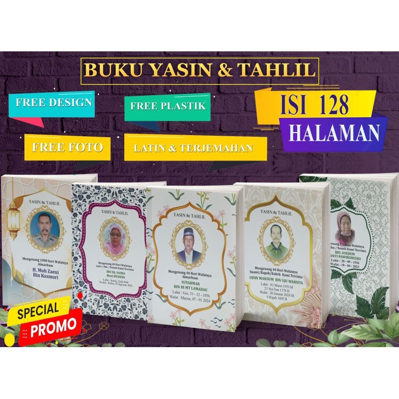 cetak buku yasin & tahlil custom free foto 128 halaman yasin 40 hari & 100 harian latin & terjemahan