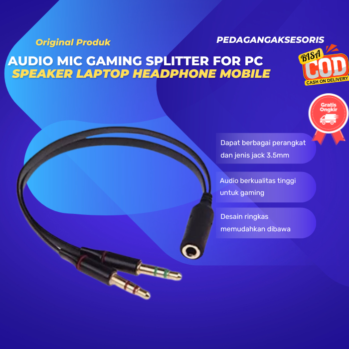 AUDIO MIC GAMING SPLITTER FOR PC SPEAKER LAPTOP HEADPHONE MOBILE