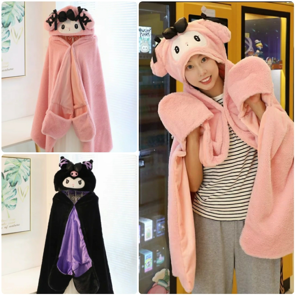 Selimut Hoodie Jubah Selimut Kantong My Melody Kuromi Gothic Edition