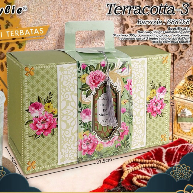 

Box Tenteng Lebaran Untuk 3 Tabung (Per 10pc) / Terracotta 3 Packaging Idul Fitri. Tabung Tidak Termasuk