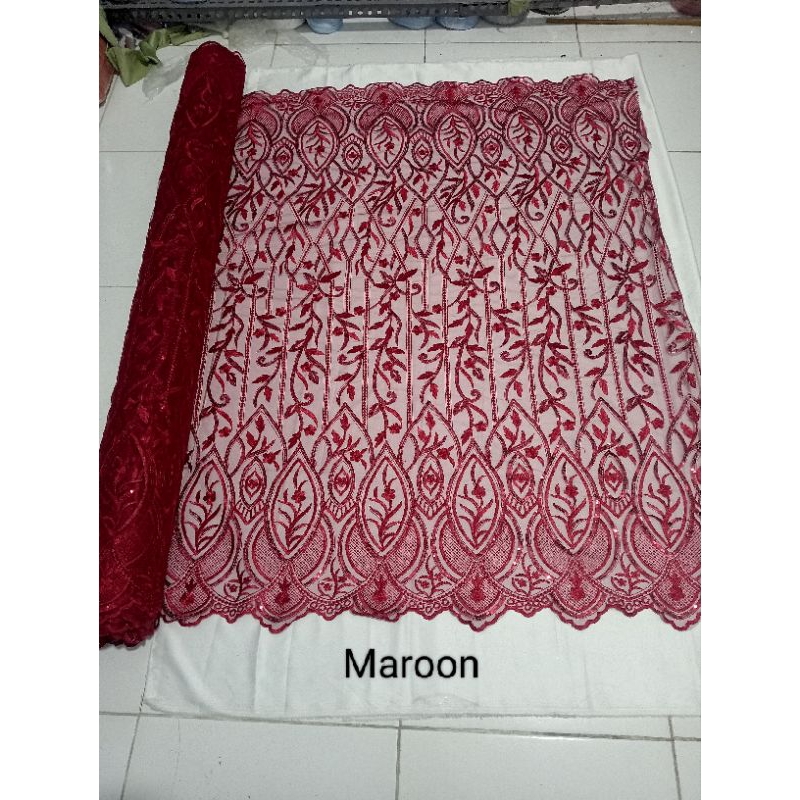 Kain Tile Akar (Tile Payet) / Bahan Kebaya Brokat Tulle