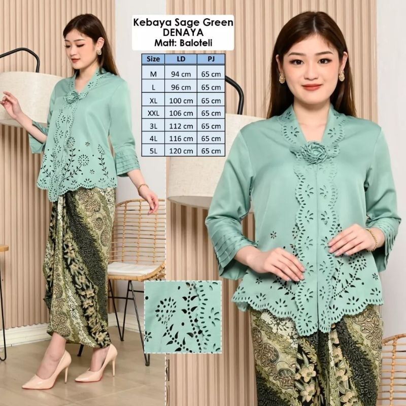 atasan kebaya encim modern denaya lengan 7/8 laser