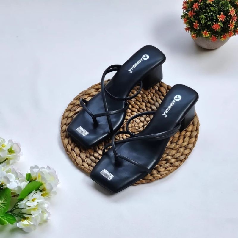 Sandal Heels Wanita Tali Jepit Hak 5cm Elegan Sendal Cewek Pesta Kondangan