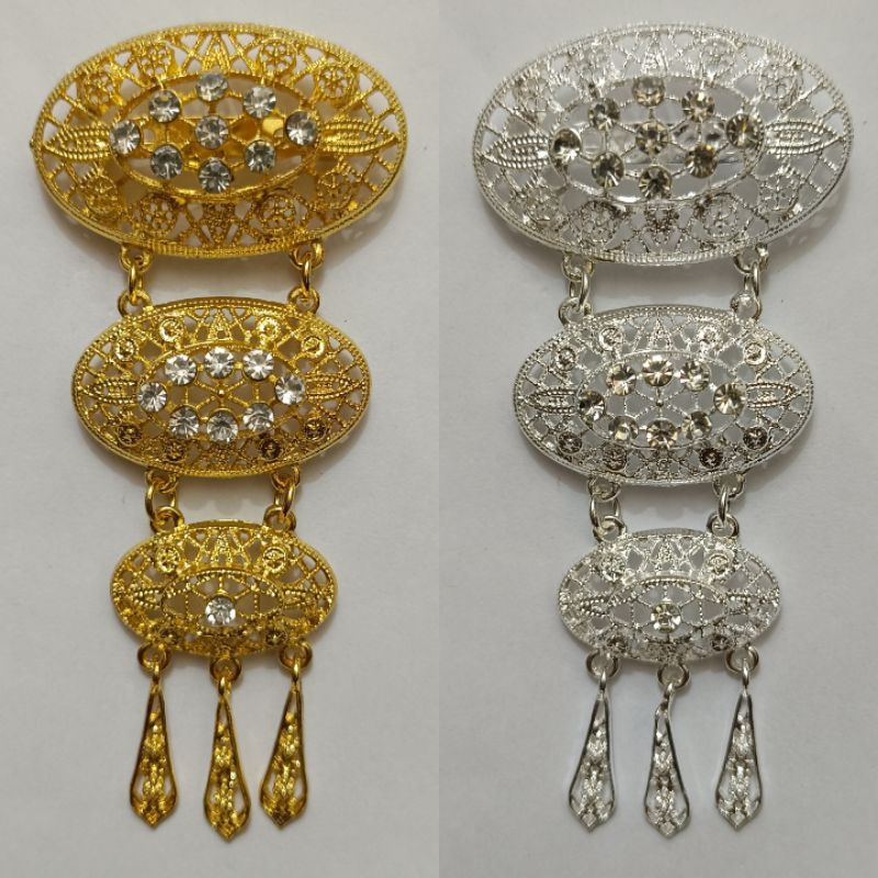jewelry36 Kalung & Bros Pin Brooch Susun Adat Kebaya KutuBaru Kuning Putih Permata Polos Hijab Pesta