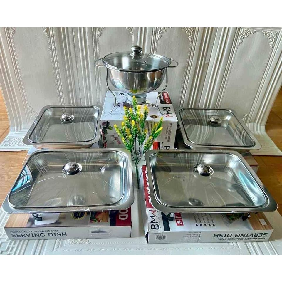 BMW Prasmanan full kaca stainless Fast food Dish Segi Stainless Prasmanan Tempat Saji Tutup Full Kac