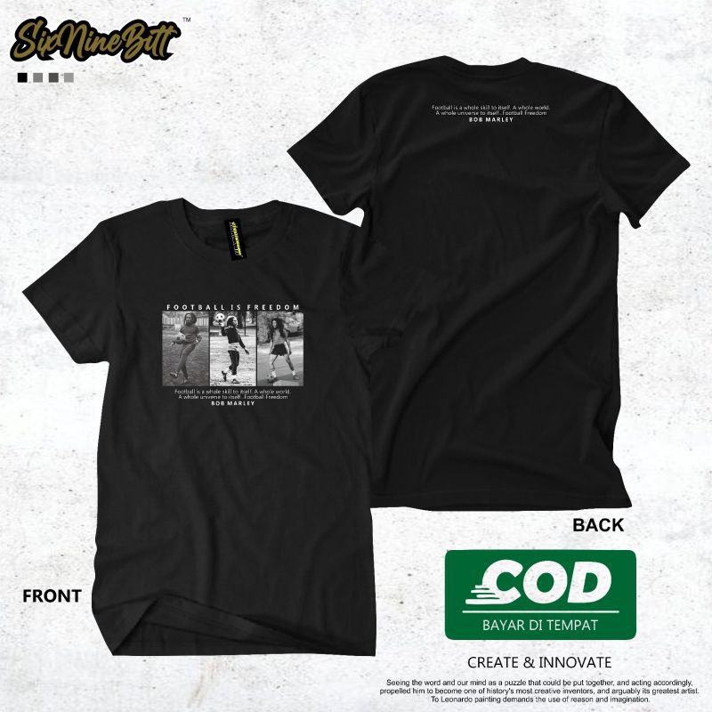 Kaos Bob Marley - Football Is Freedom - Putih - Hitam