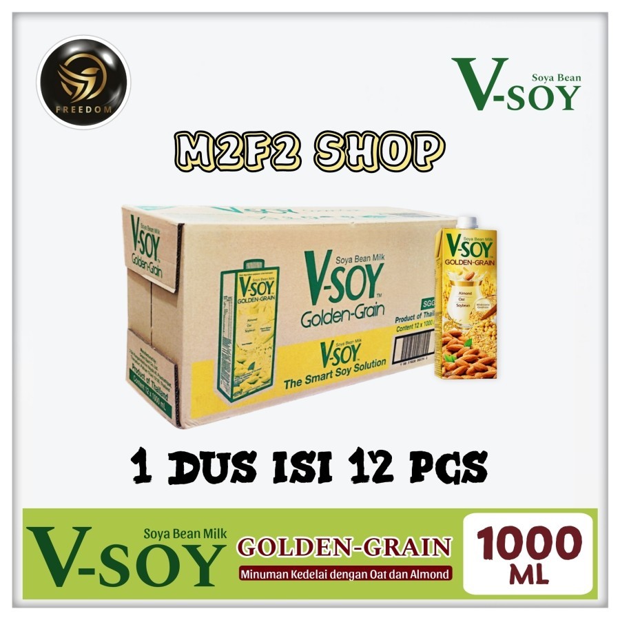 

V-Soy Soya Bean Milk Golden Grain Almond & Oat | Susu Kedelai Kotak UHT - 1000 ml | 1 liter (Kemasan Karton)