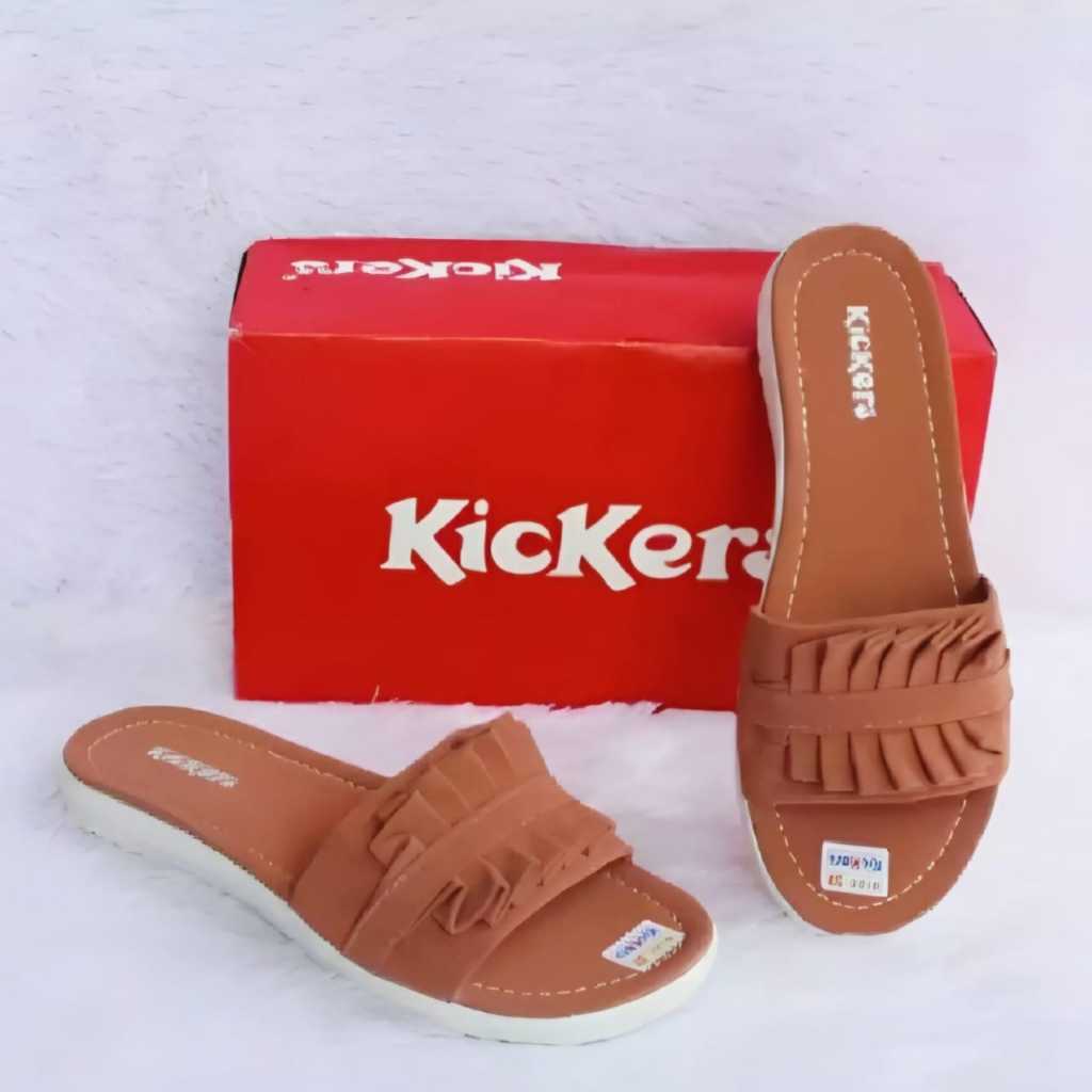 sandal selop wanita kickers model terbaru kekinian motif kipas wiru