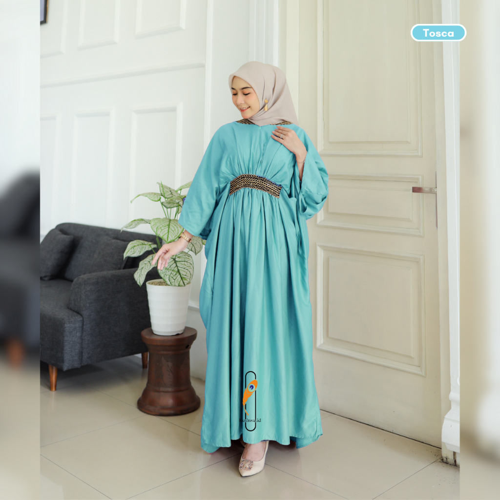Gamis Kaftan Yumna Tosca Mint Bahan Rayon Twill Premium Lembut Kaftan Jumbo Oversize LD 130  Kaftan 
