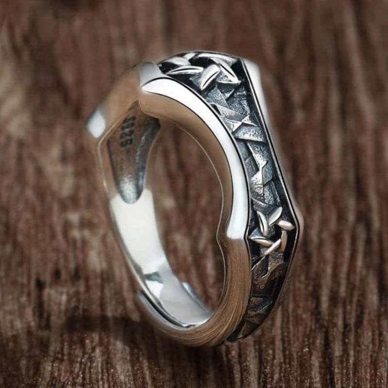 Cincin Elegan Pola Bintang Pentagram Adjustable