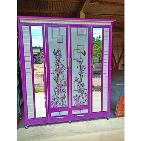 Lemari Pakaian Alumunium 4 Pintu Kaca Riben