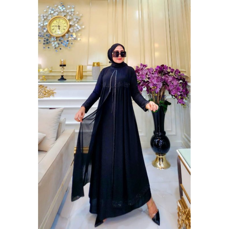 GAMIS ABAYA TURKEY HITAM NEW DUBAI PAYET SWAROVKI ELEGAN