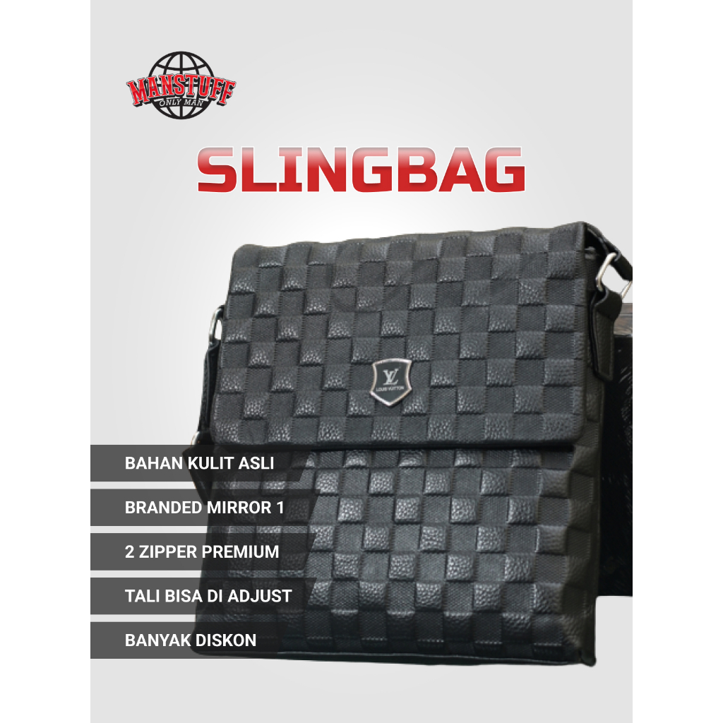 Tas Selempang Kulit Slingbag Pria Branded LV Hitam