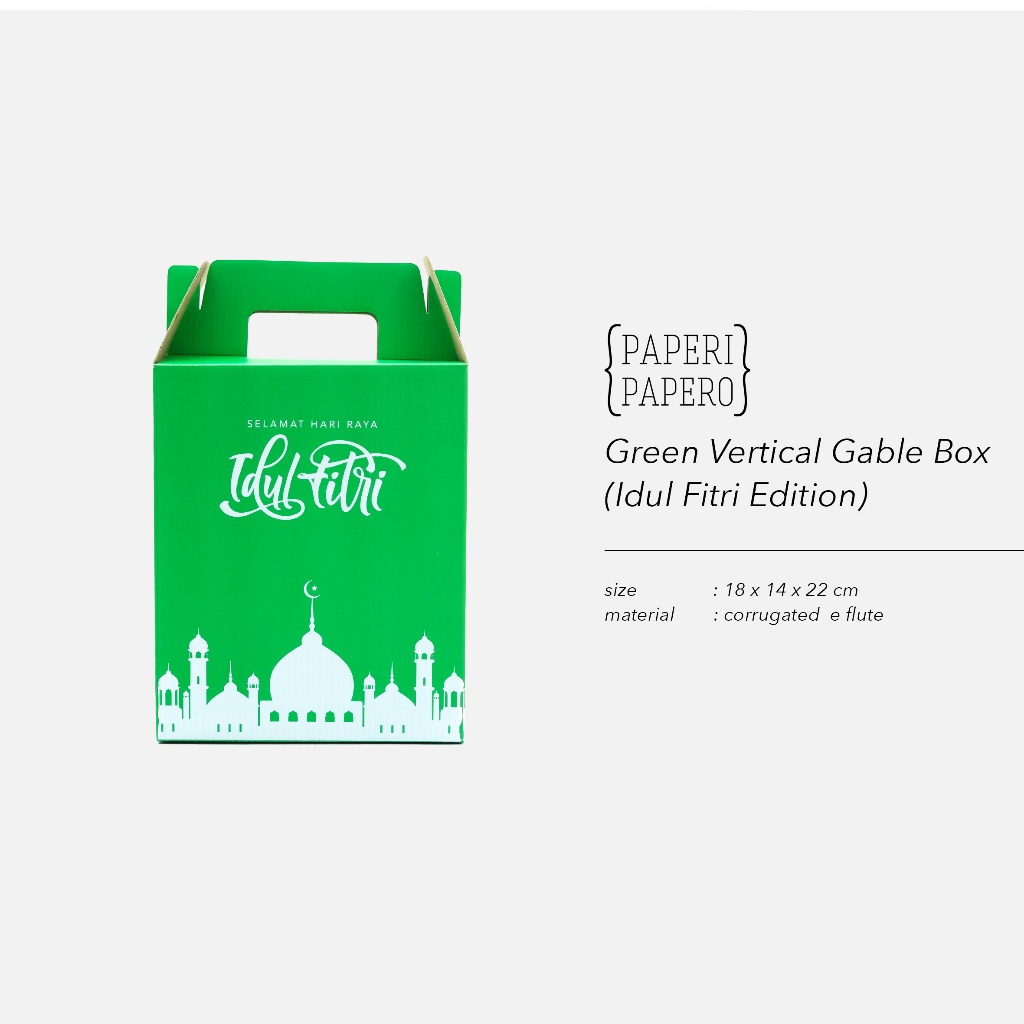 

Green Vertical Gable Box 3 Idul Fitri (18x14x22 cm) Lebaran Ramadhan (1 Pcs)