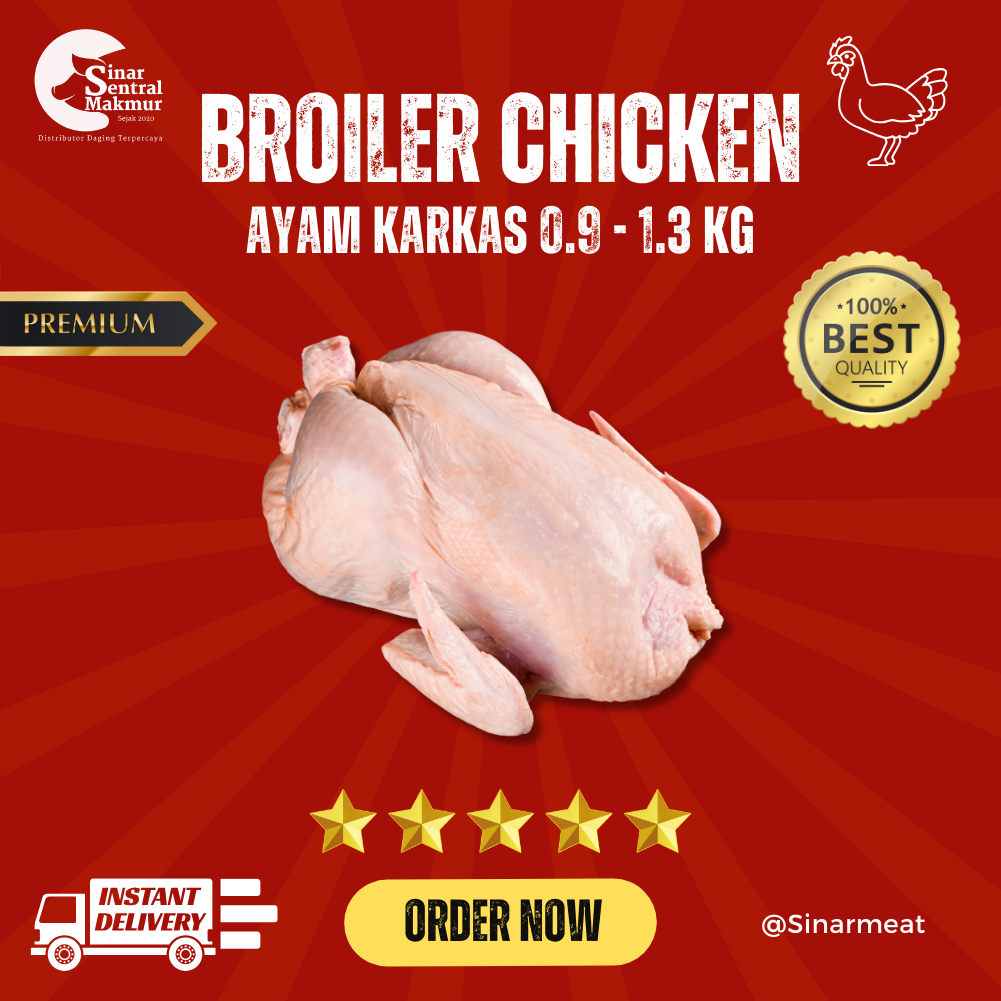 

DAGING AYAM BROILER 0.7 KG - 1.3 KG (BERAT BERSIH) TANPA KEPALA DAN CEKER / AYAM KARKAS