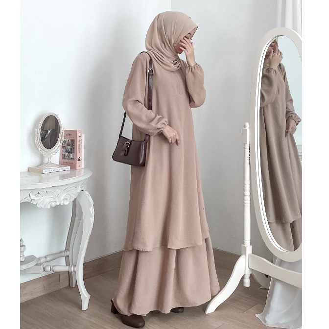 Najwa Set Tunik  Rok Tunik Syari Crinkle Setelan One Set Rok Muslimah Tunik Murah ART W9J9