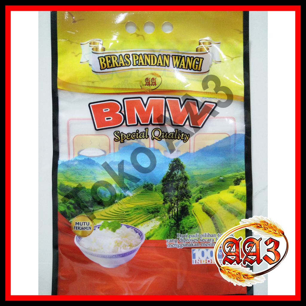 tokokarungaa3 Karung beras plastik laminasi nylon merek BMW 5kg
