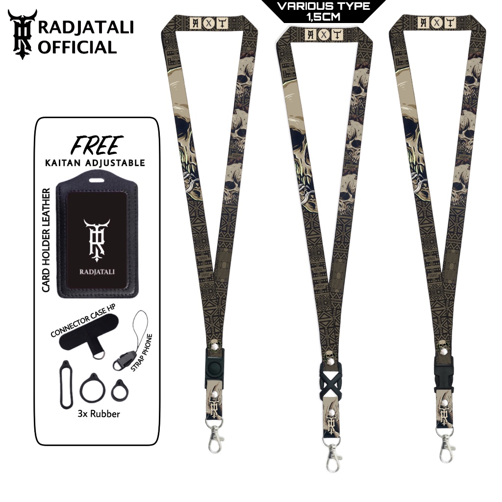 

Lanyard Radjatali 1.5cm Skull V4 Gantungan Tali Holder ID Card - Skull Series