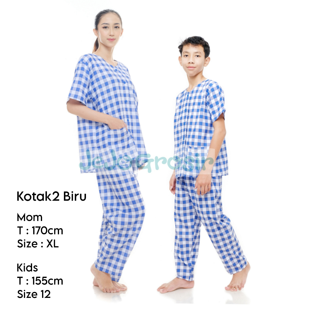 JEJOGROSIR PIYAMA COUPLE MOM-KIDS MOTIF KOTAK-KOTAK MURAH KATUN KUALITAS PREMIUM