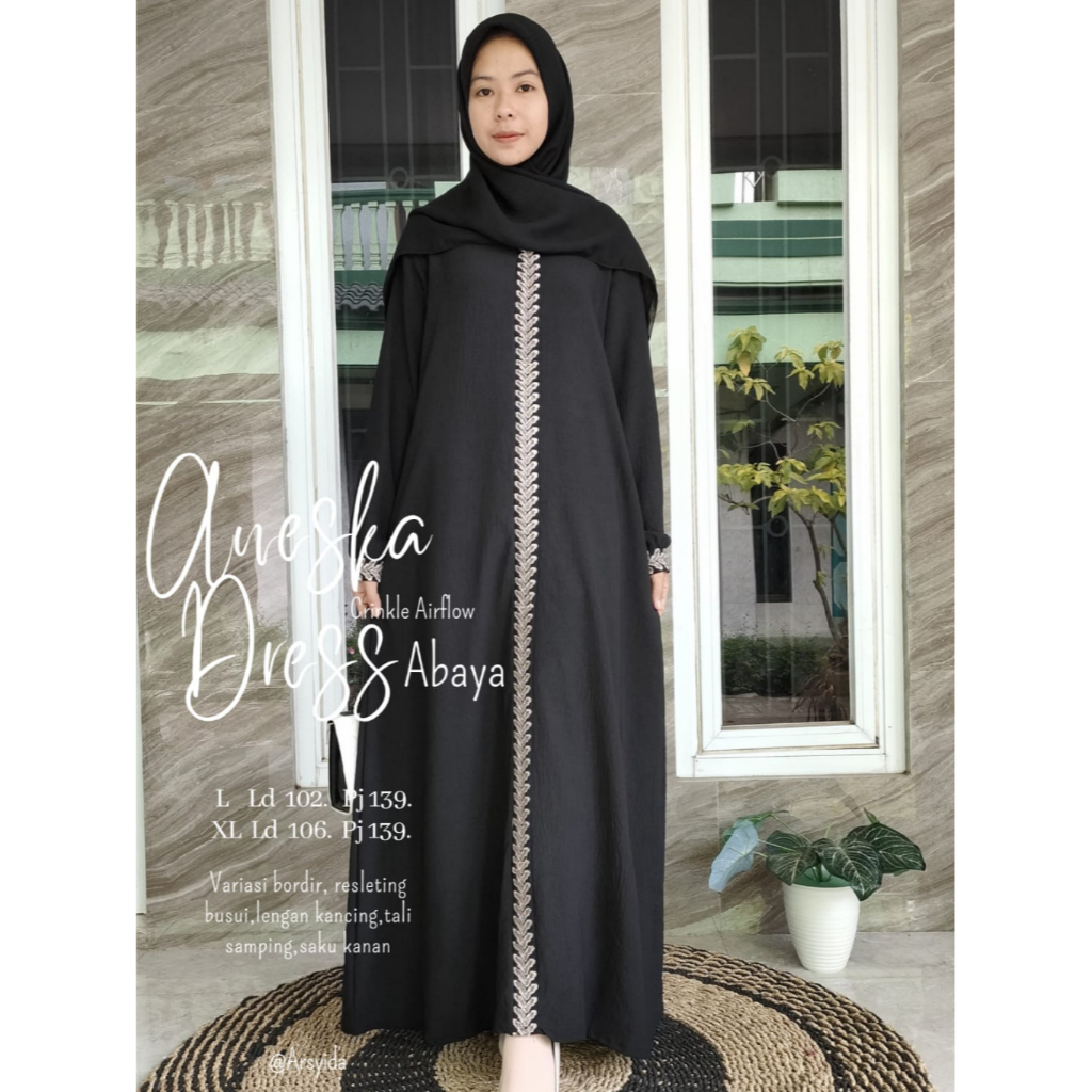 Abaya Bordir Crinkle Airflow // Abaya Turki Crinkle Airflow Premium // Abaya Bordir Bunga Mewah