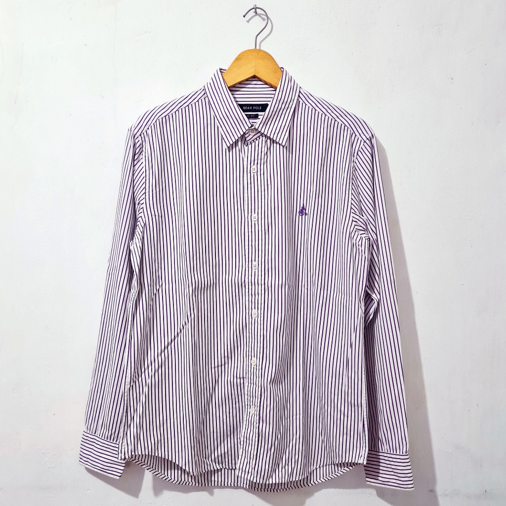 Kemeja Pria Lengan Panjang Kemeja Kerja Bean Pole Original Salur Ungu Purple Striple Slim Fit