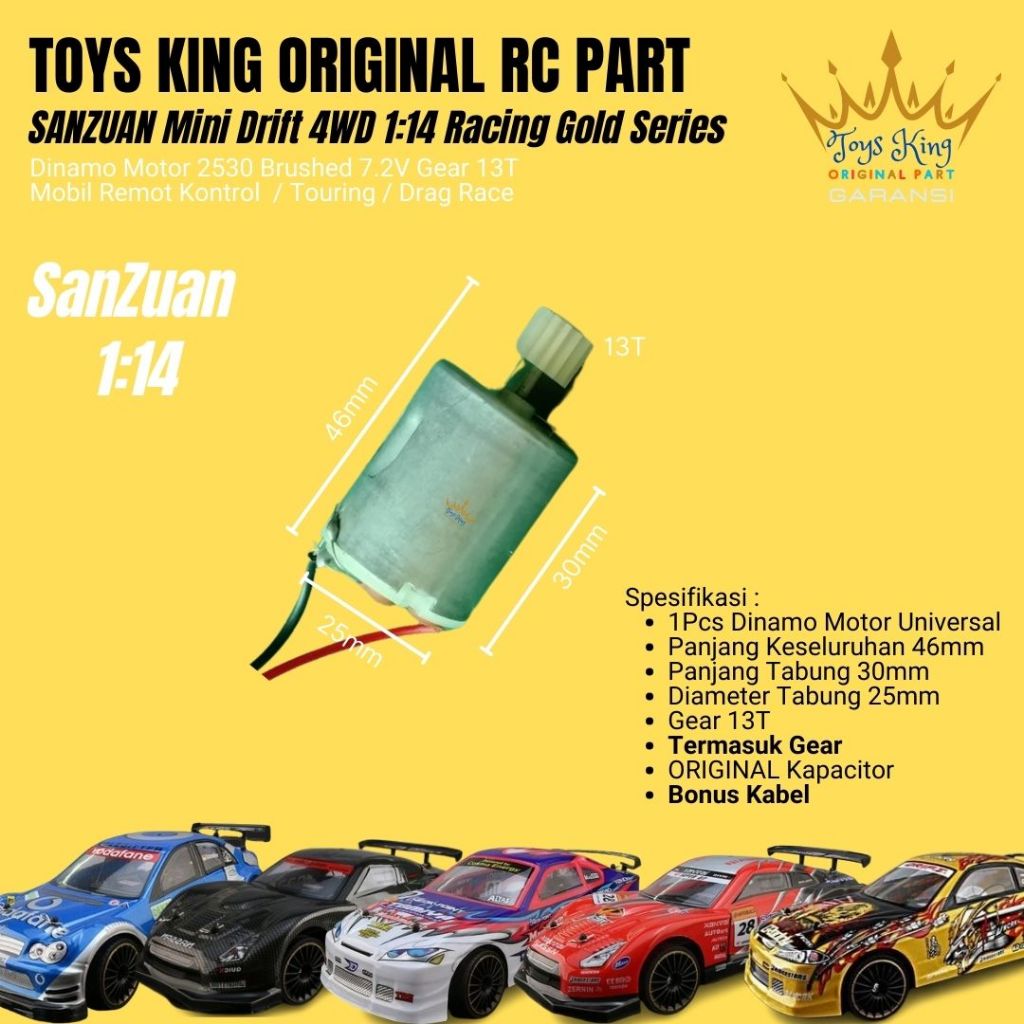 Dinamo Motor 2530 Brushed 7.2V Gear 13T SANZUAN Mini Drift 4WD  1:14 Racing Gold Series TOY KING ORI