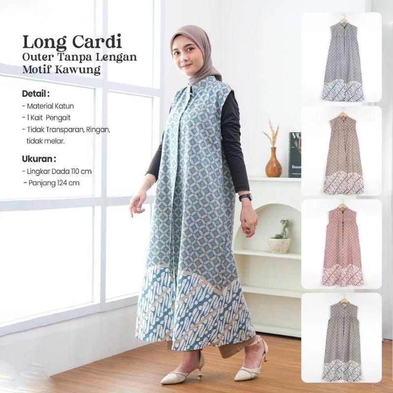 Outer Long Cardi Maxi Tanpa Lengan Motif Kawung - Sekar ayu