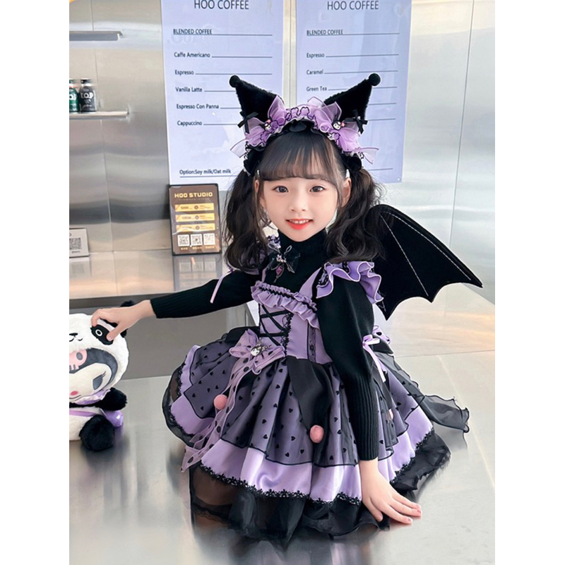 kostum kuromi anak/ kostum karakter/ dress kuromi/ cosplay kuromi anak