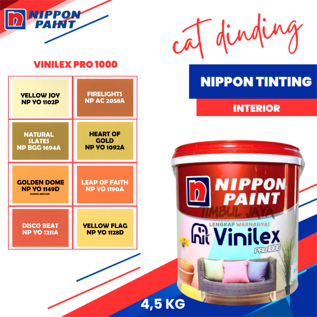 VINILEX Pro1000 4,5Kg Cat Tembok Nippon Paint Interior Dalam Ruangan Warna KUNING dan OREN / Cat Nippon Paint Vinilex / Cat Nippon Vinilex