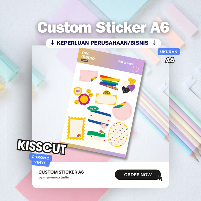 

CUSTOM STIKER A6 KISSCUT CHROMO VINYL with my.memostudio / CETAK A6 STICKER CHROMO VINYL LAMINATING