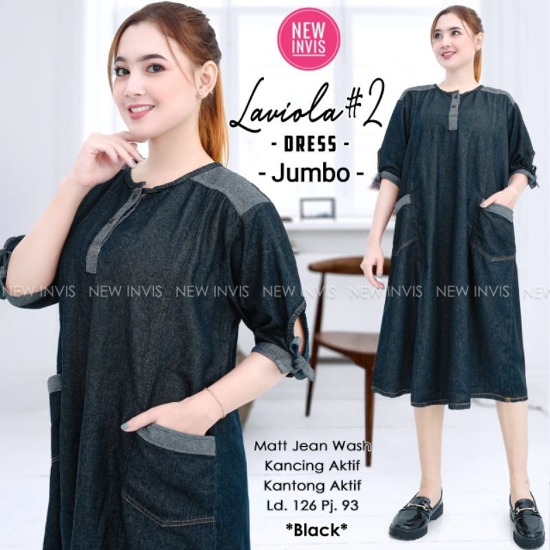 DRESS JEANS  KOMBINASI LAVIOLA BUSUI JUMBO SAKU KEKINIAN JINS DASTER SIMPEL