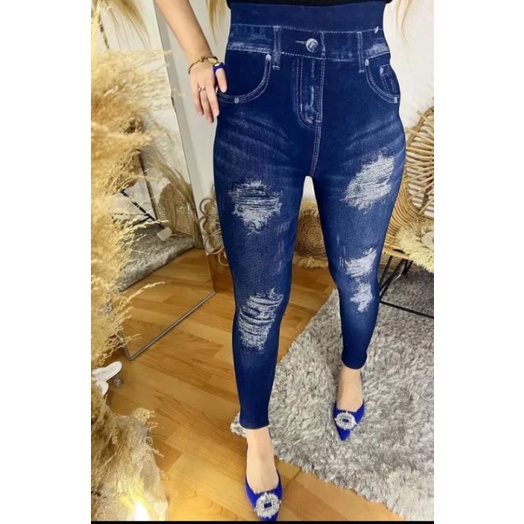 Mall legging jeans wanita import legging jeans motif sobek kekinian