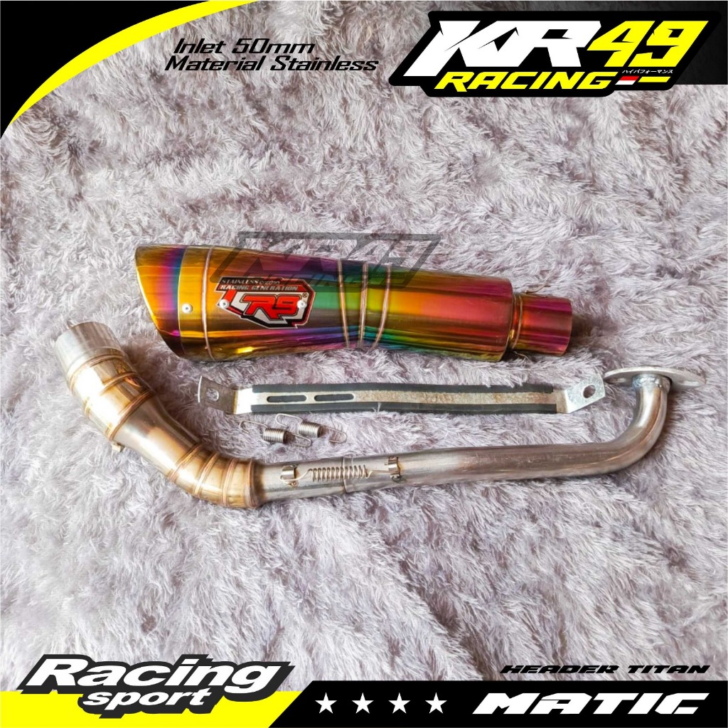 KNALPOT RACING R9 PELANGI SUARA BASSS BULAT COCOK UNTUK MOTOR BEAT VARIO SCOOPY MIO NMAX A ALL MATIC