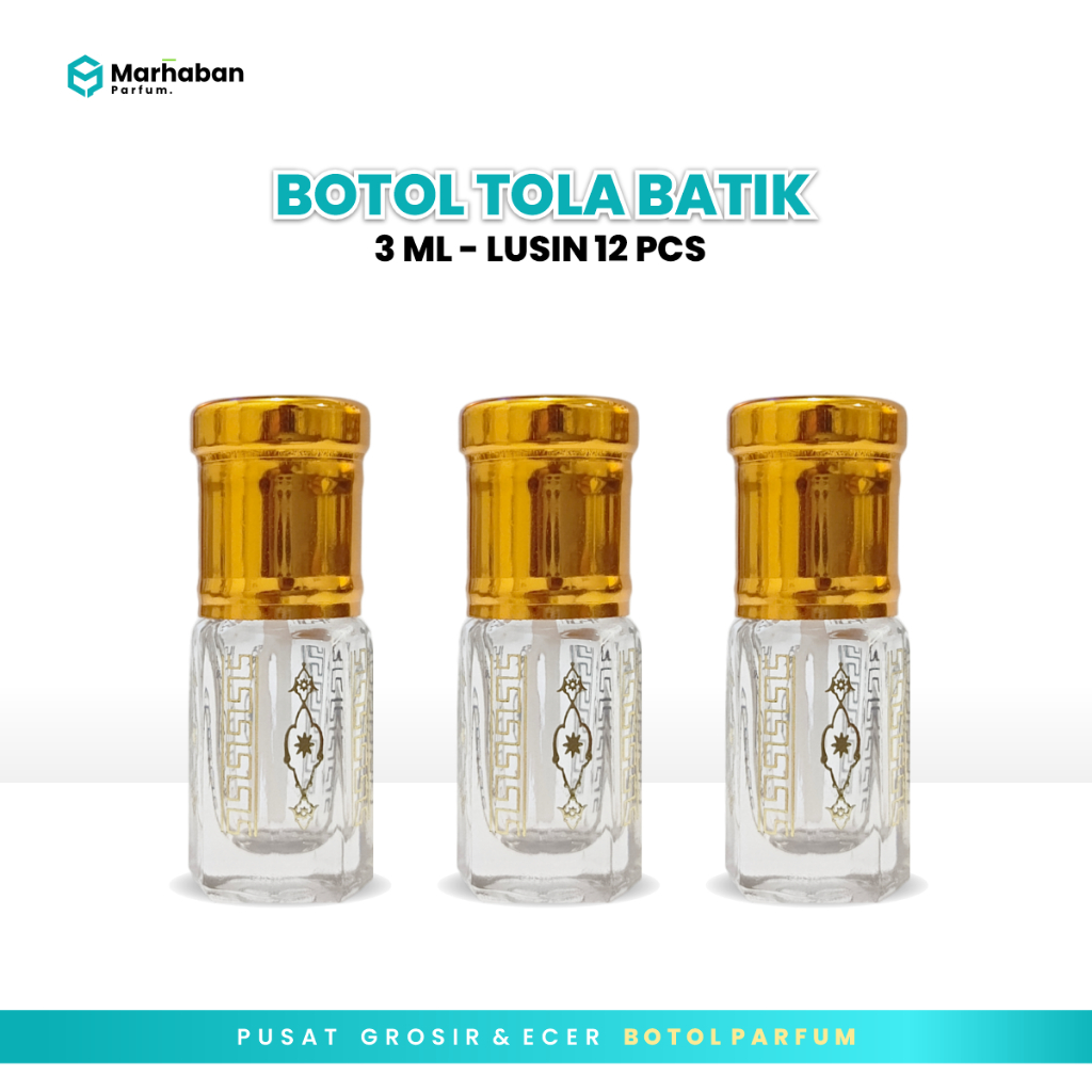 Botol TOLA BATIK 3 ML Stik - Botol Parfume kosong Tola batik emas 12 PCS