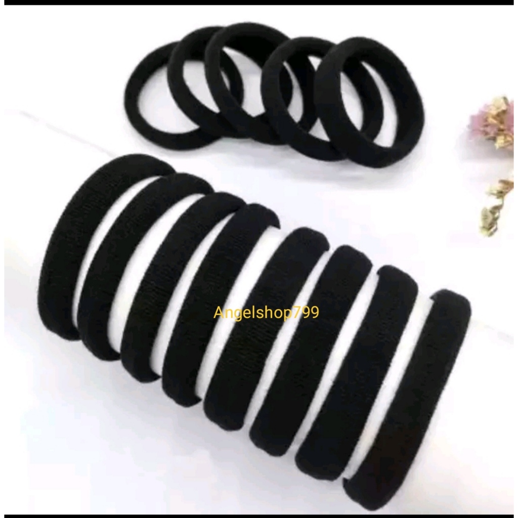 ANGEL - 6PCS IKAT RAMBUT DONAT HITAM - KARET RAMBUT DONAT HITAM POlOS IMPORT