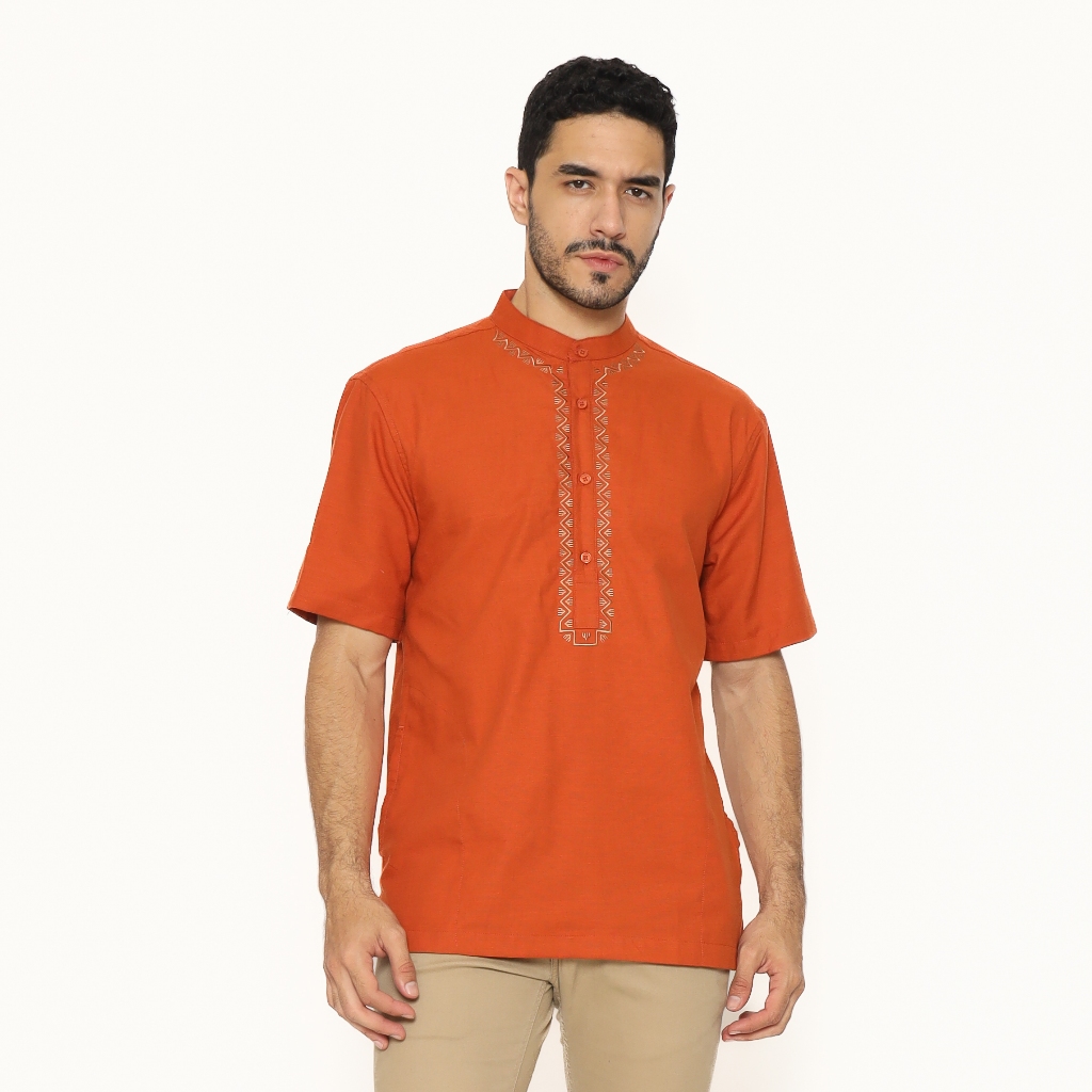 AMK Baju Koko Pria Lengan Pendek Bordir KK RAYYANKA S/S Terracota