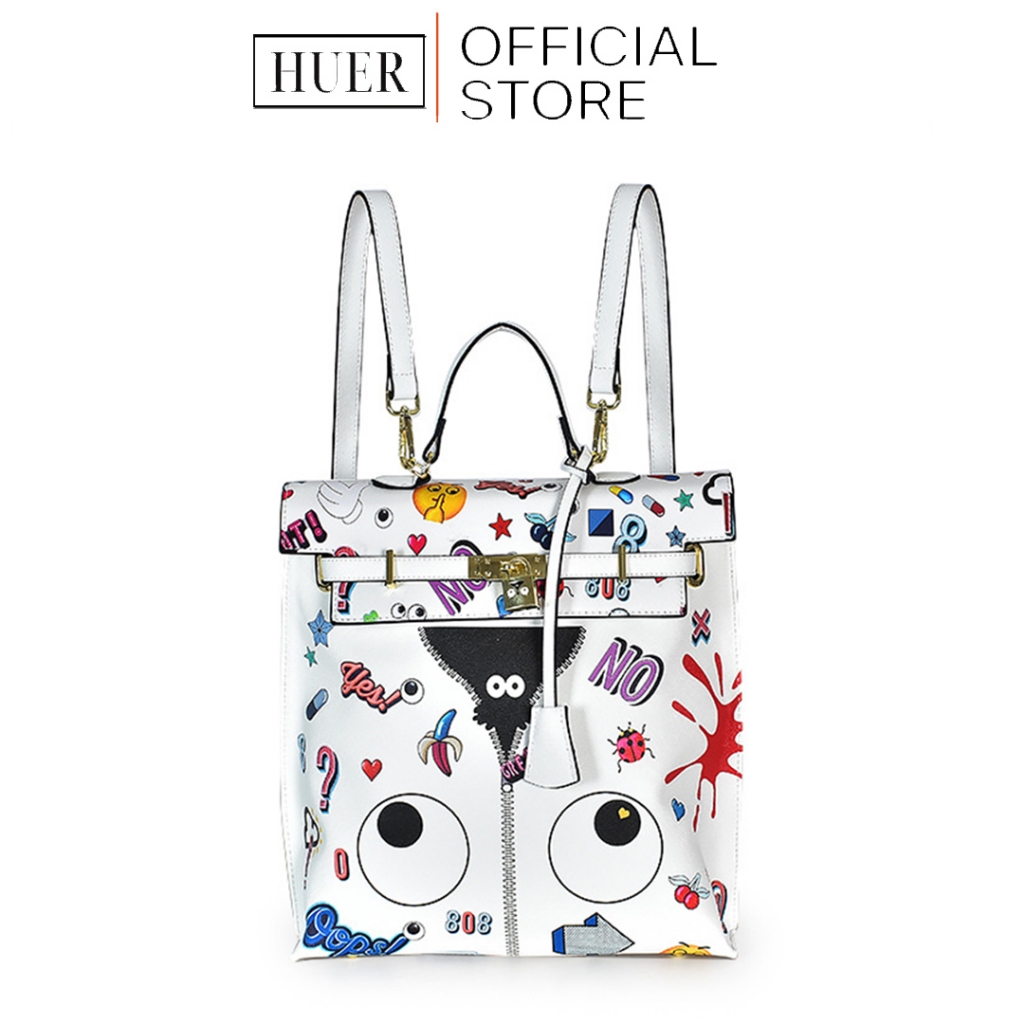 HUER ~ Tas Wanita Feimre Eye Theme Printed 3 Ways Backpack 9454-416