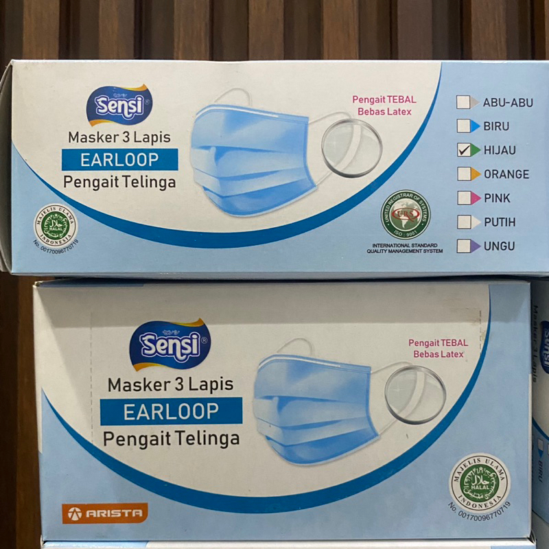 Masker Sensi Earloop Hijau 50 pcs