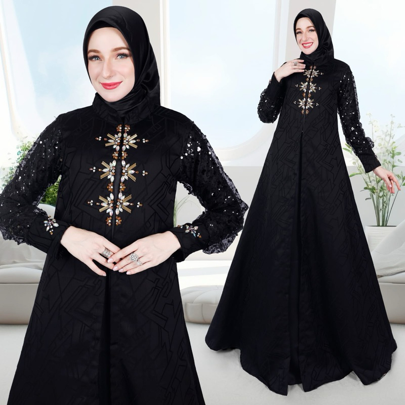 Gamis Hitam Cardi plus inner by js collection