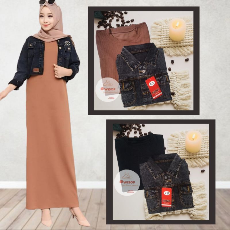 SETELAN JAKET JEANS CROP RAWIS INNER KNIT ONE SET DRESS OUTER JEANS CROP