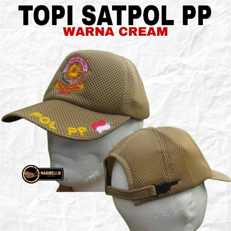 TOPI SATPOL PP WARNA CREAM BAHAN JARING/DOUBLEMESS