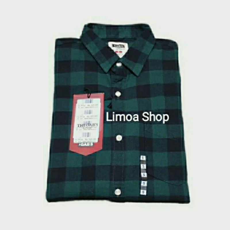 Kemeja Flanel GABS Regular Hijau Kotak Lengan Panjang Full Tag GBS 02
