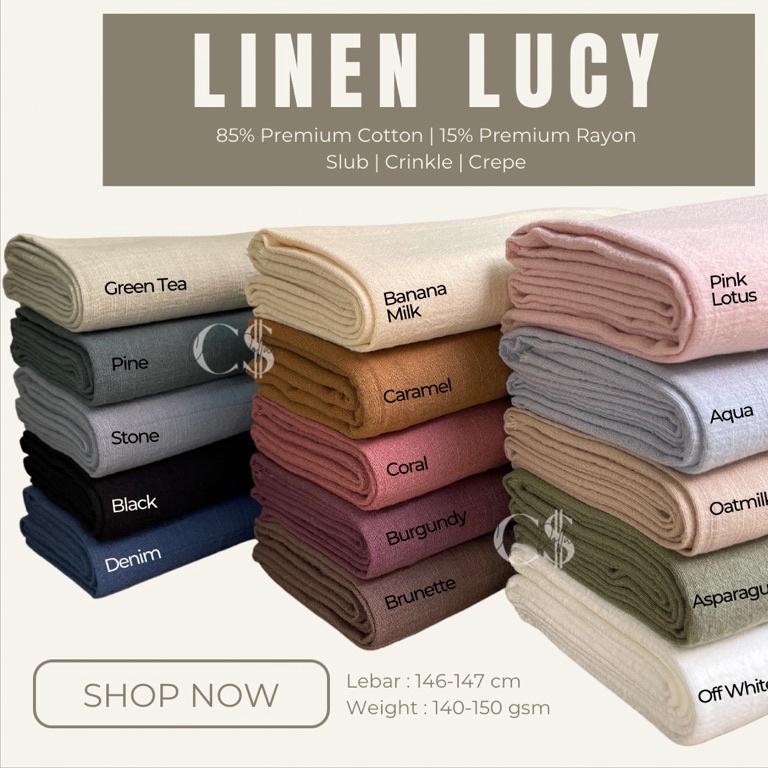 Top Product KAIN LINEN LUCY SLUB CREPE CRINKLE COTTON RAYON PREMIUM GRADE A ECERAN YARD  ROLL