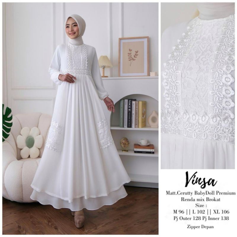 two in one gamis/setgamisouter/gamis putih/dressputih/baju muslim putih/baju muslim premium/model te