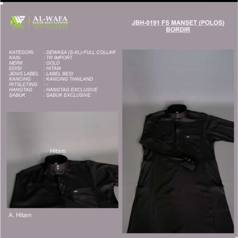 Jubah Gamis Pria Al Wafa Gold 0191 Lengan Panjang Warna Putih Dan Hitam