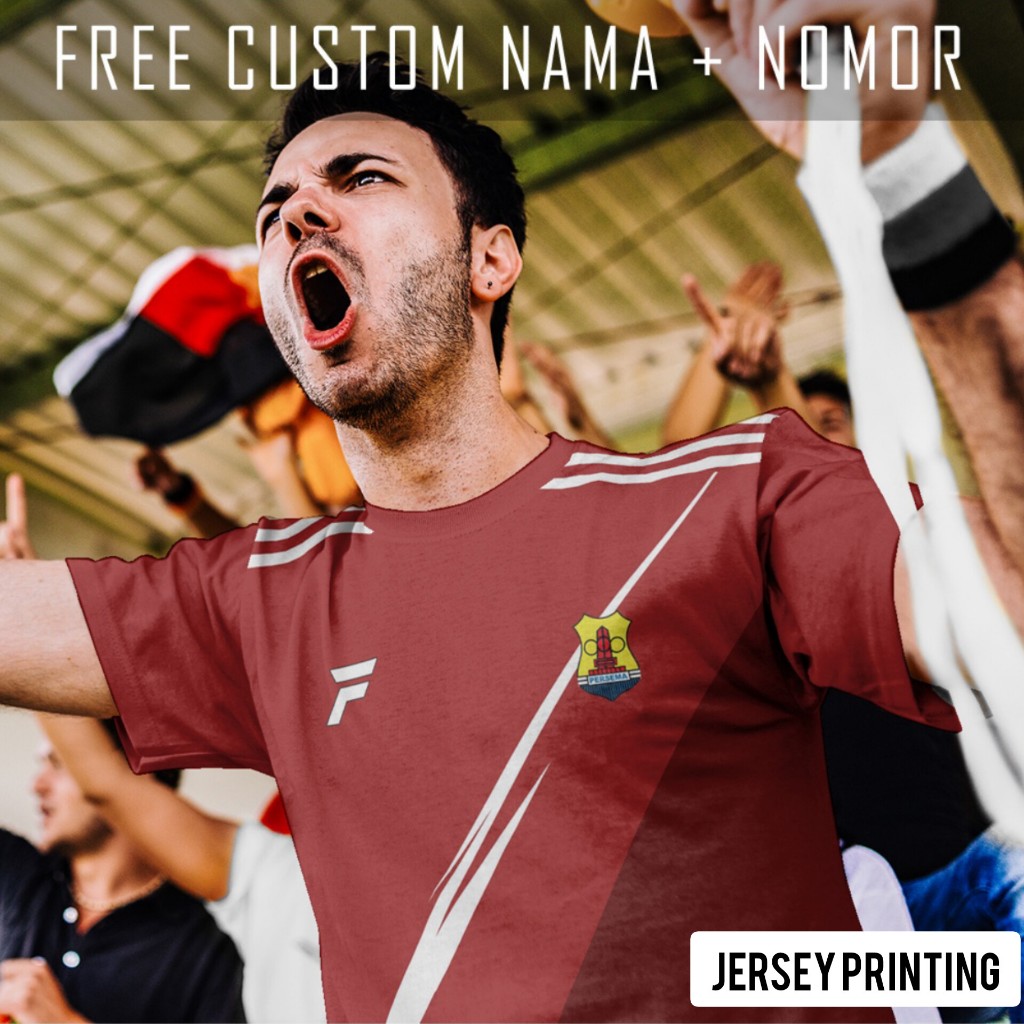 Kaos Bola Jersey Persema Malang Klub Strip Garis Baju Custom Nama dan Nomor Punggung - 90