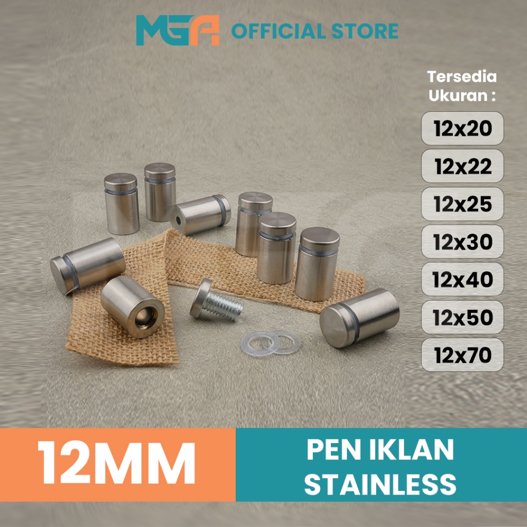 PEN IKLAN STAINLESS 12MM / BAUT AKRILIK / BAUT KACA / SIGN BOARD ANTI KARAT