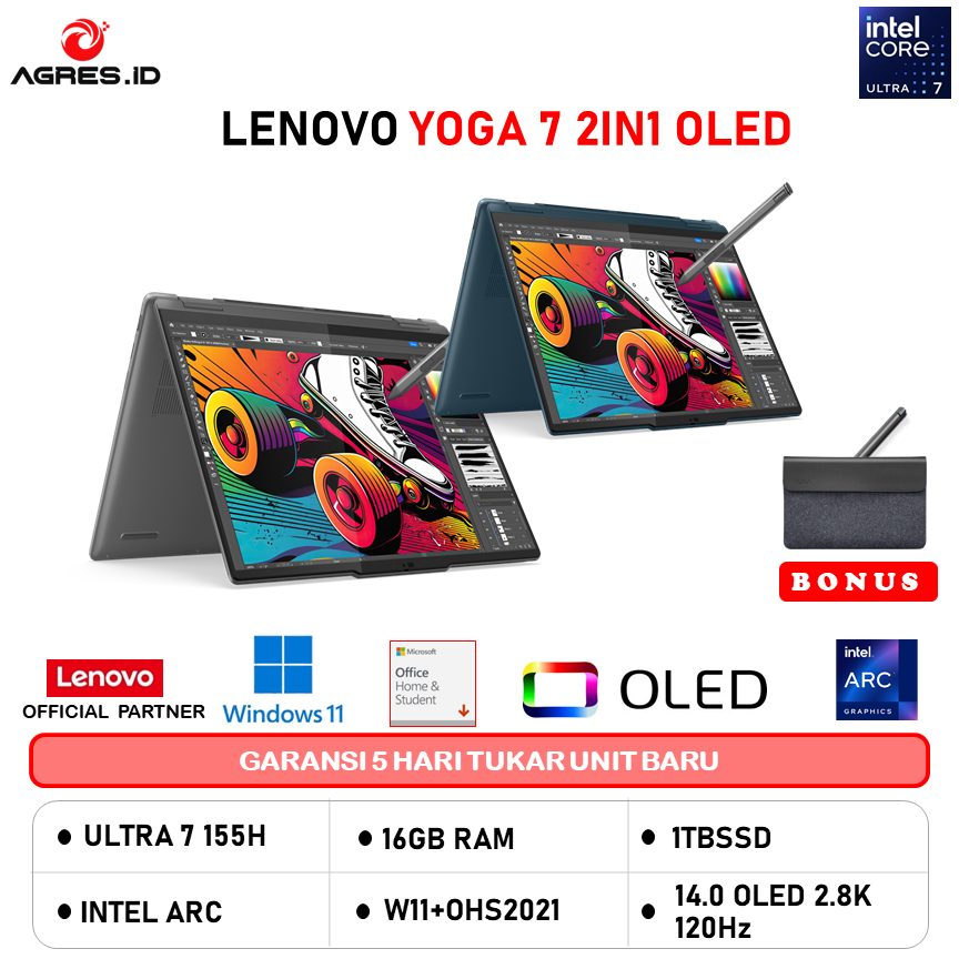 LENOVO YOGA 7 2IN1 OLED ULTRA 7 155H 16GB 1TB W11+OHS 14.0 2.8K 120HZ PEN 3Y PREM+3ADP TEAL -0XID